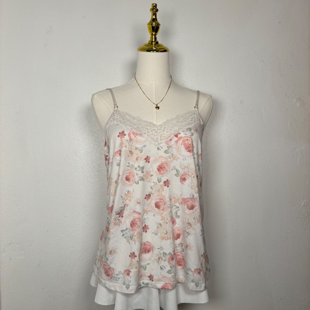 flora‎ nikrooz white & pink lace floral camisole romantic fairy cottage y2k